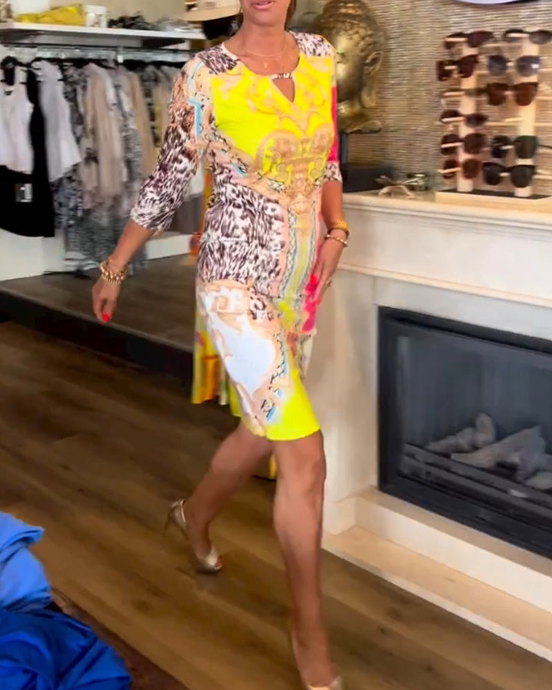 Half-sleeve cutout printed dress