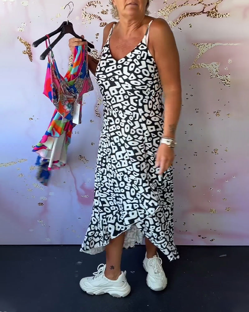 Retro print patchwork cami dress