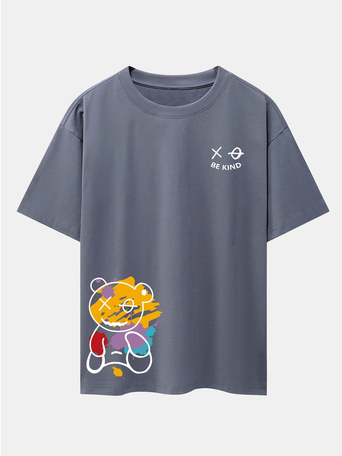 Graffiti Bear Print Drop Shoulder Oversize T-Shirt