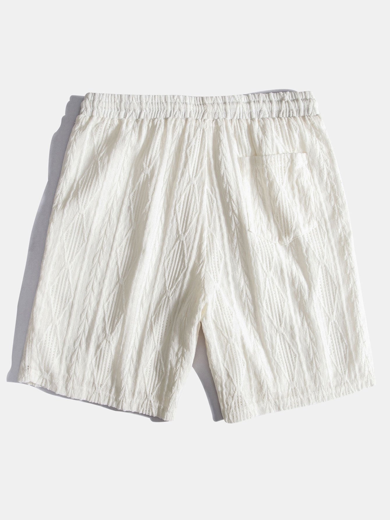 Geometric Jacquard Eyelet Cuban Shirt & Textured Shorts With Lining