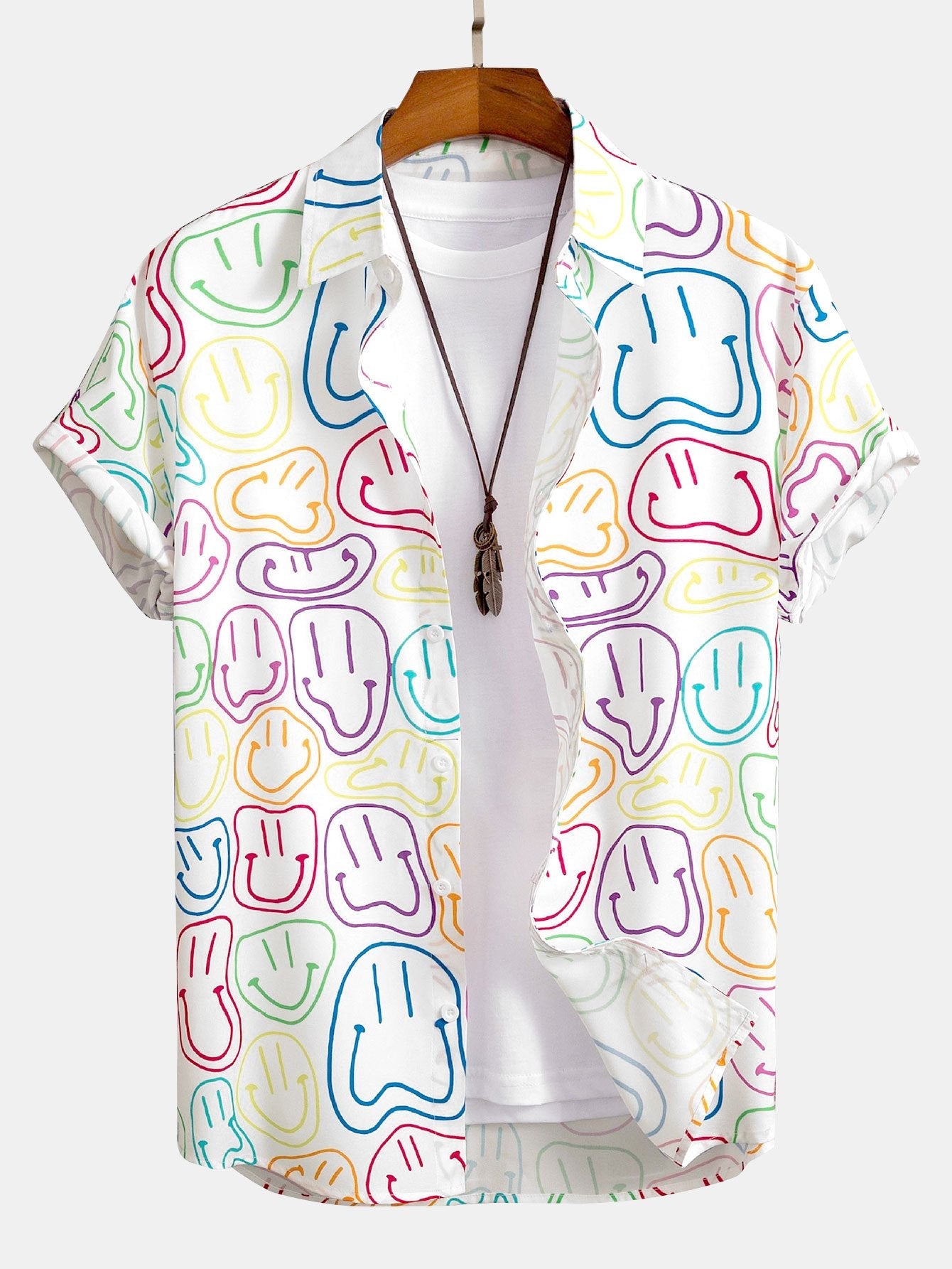 Colorful Smiley Print Button Up Shirt