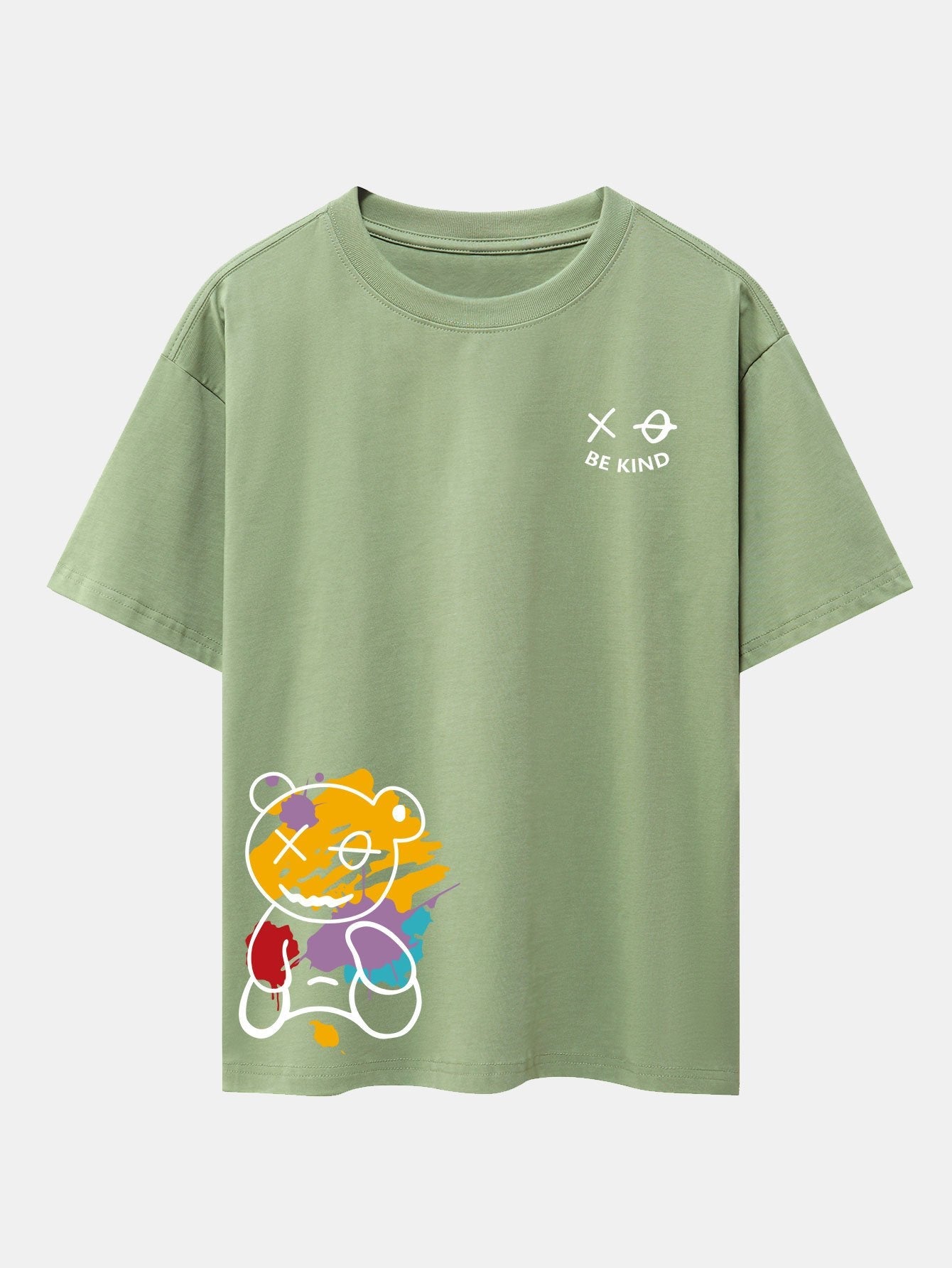 Graffiti Bear Print Drop Shoulder Oversize T-Shirt