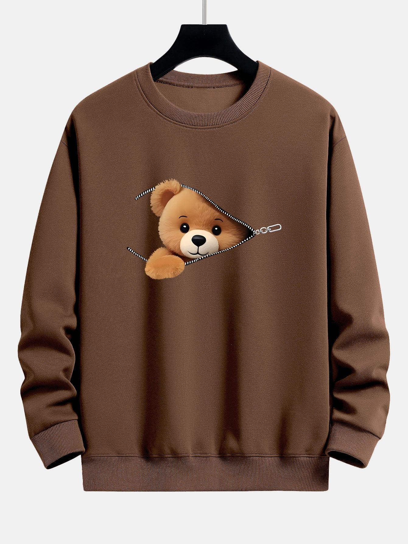 Zipper Bear Print Relax Fit Sweatshirt