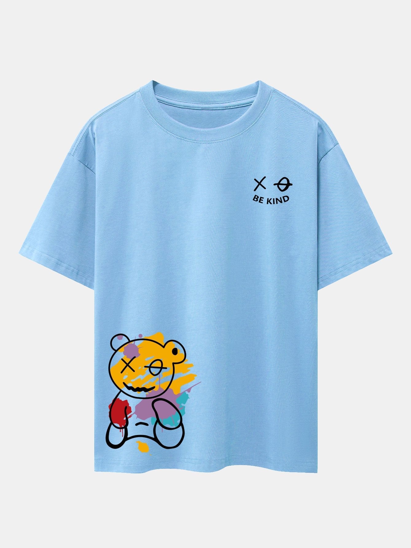 Graffiti Bear Print Drop Shoulder Oversize T-Shirt