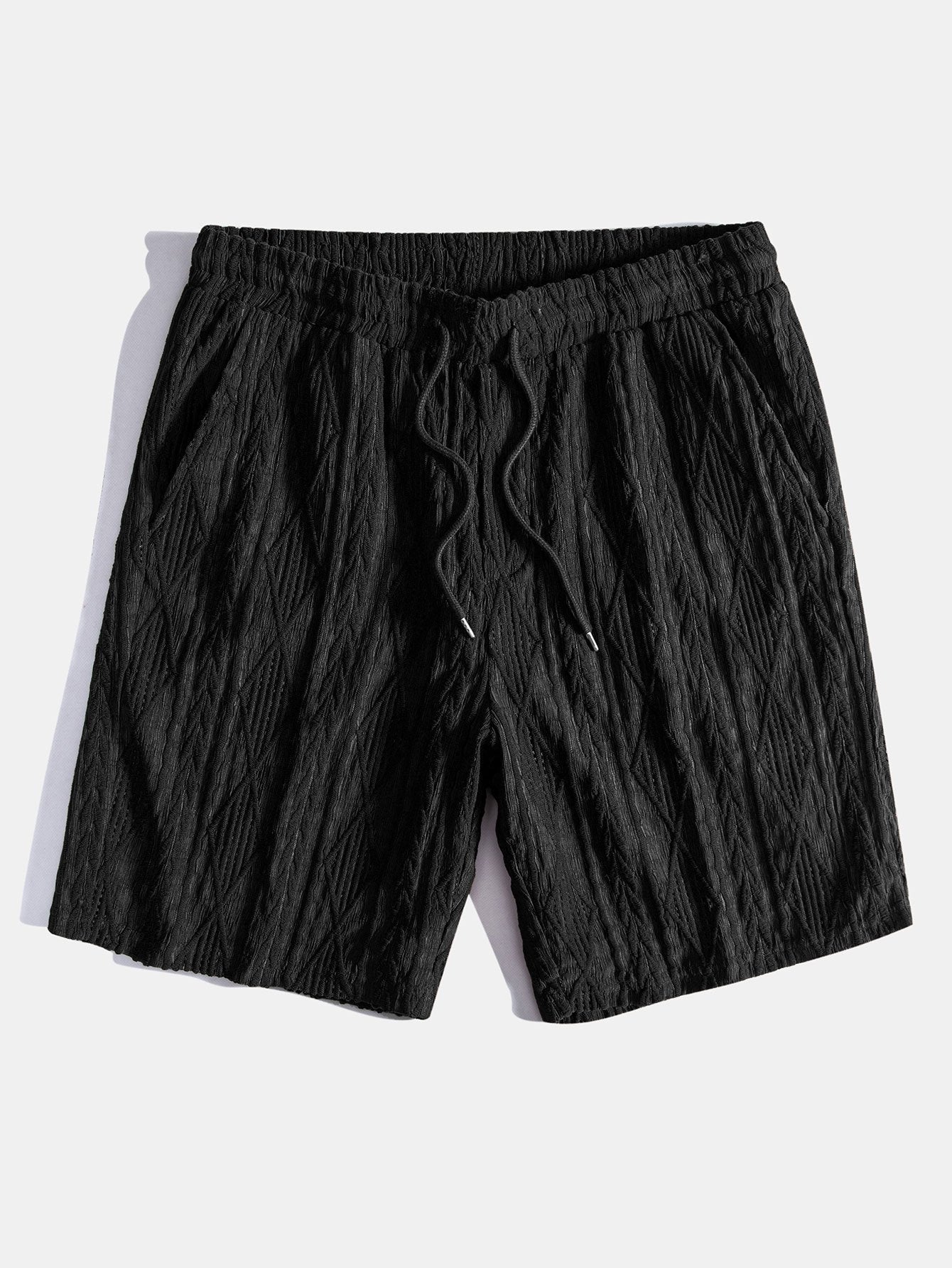 Geometric Jacquard Eyelet Cuban Shirt & Textured Shorts With Lining