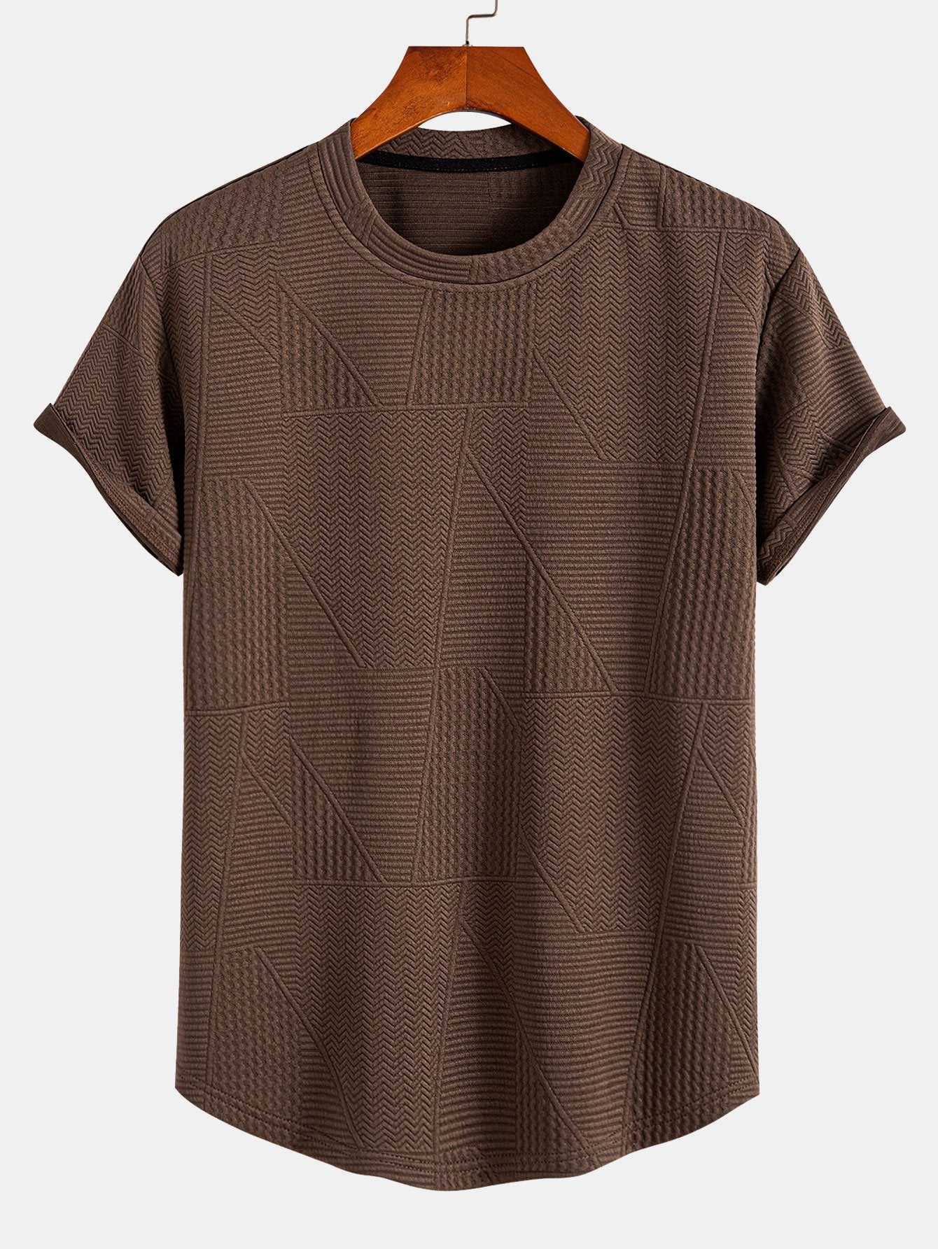 Geometric Jacquard Short Sleeve Arc Hem T-Shirt