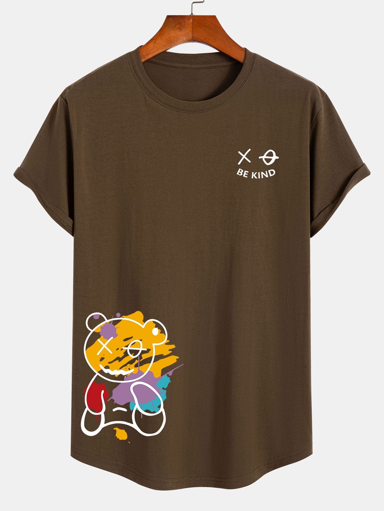 Graffiti Bear Print Cotton Arc Hem T-Shirt