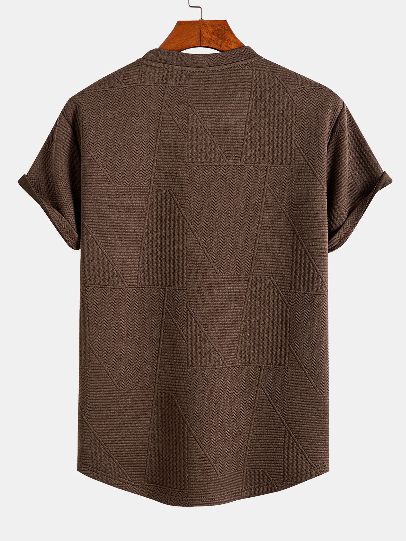 Geometric Jacquard Short Sleeve Arc Hem T-Shirt