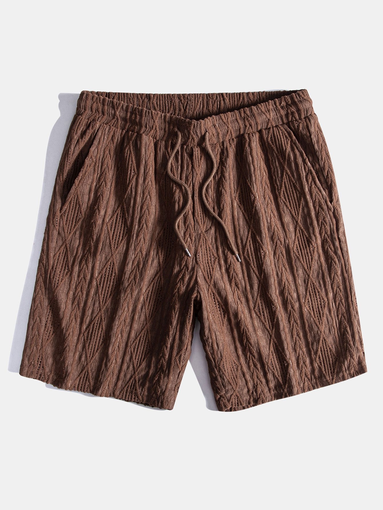 Geometric Jacquard Eyelet Cuban Shirt & Textured Shorts With Lining