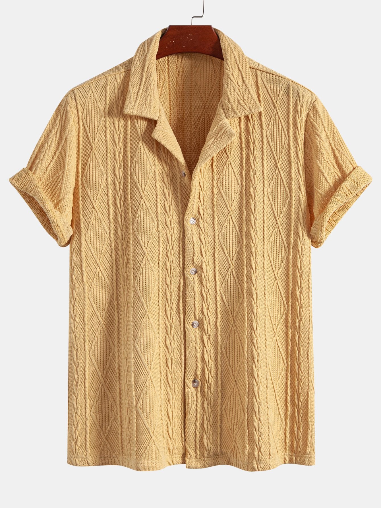 Knitted Geometric Textured Cuban Shirt & Straight Leg Linen Pants