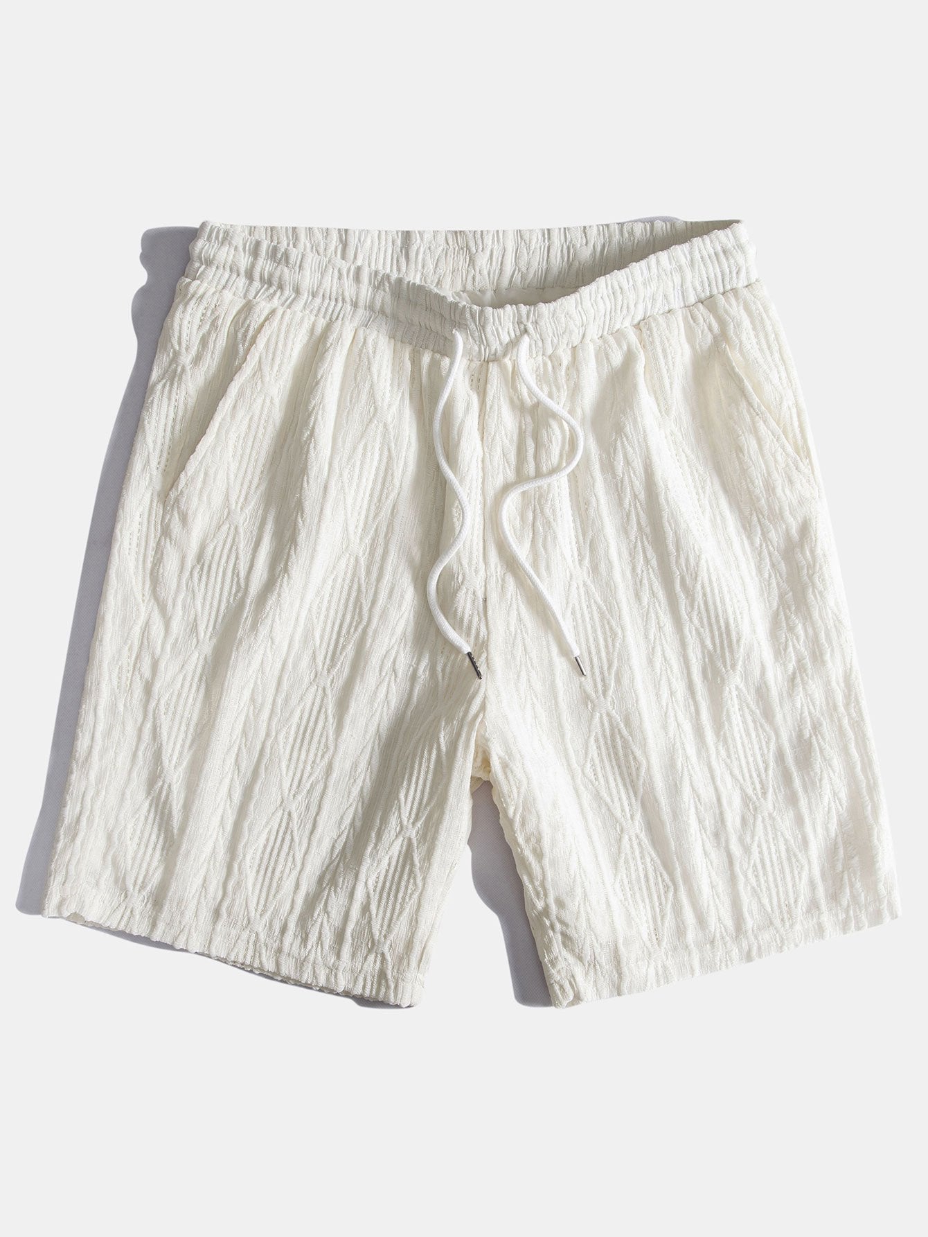 Geometric Jacquard Eyelet Cuban Shirt & Textured Shorts With Lining