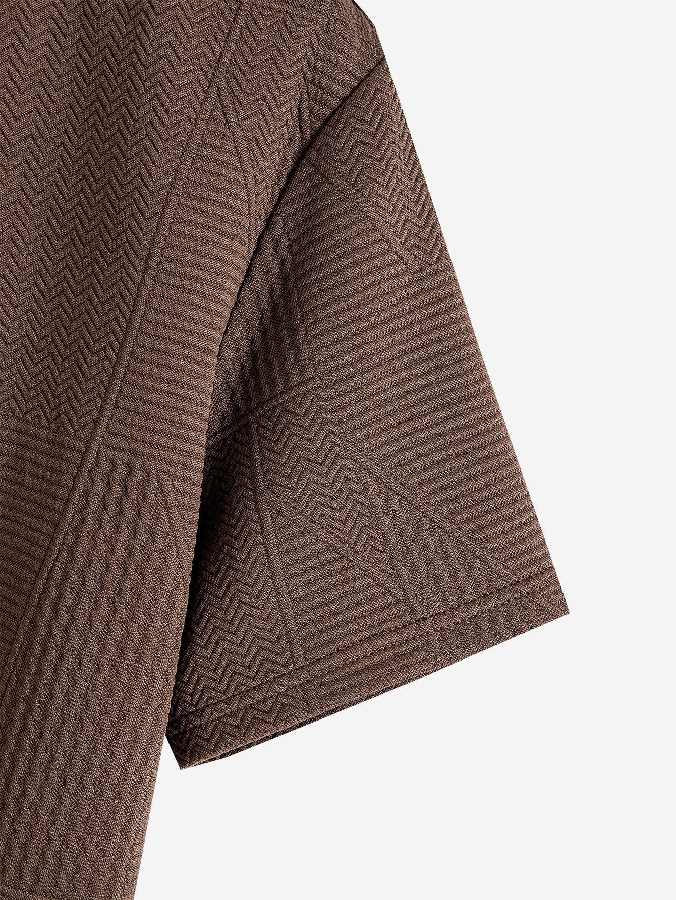 Geometric Jacquard Short Sleeve Arc Hem T-Shirt