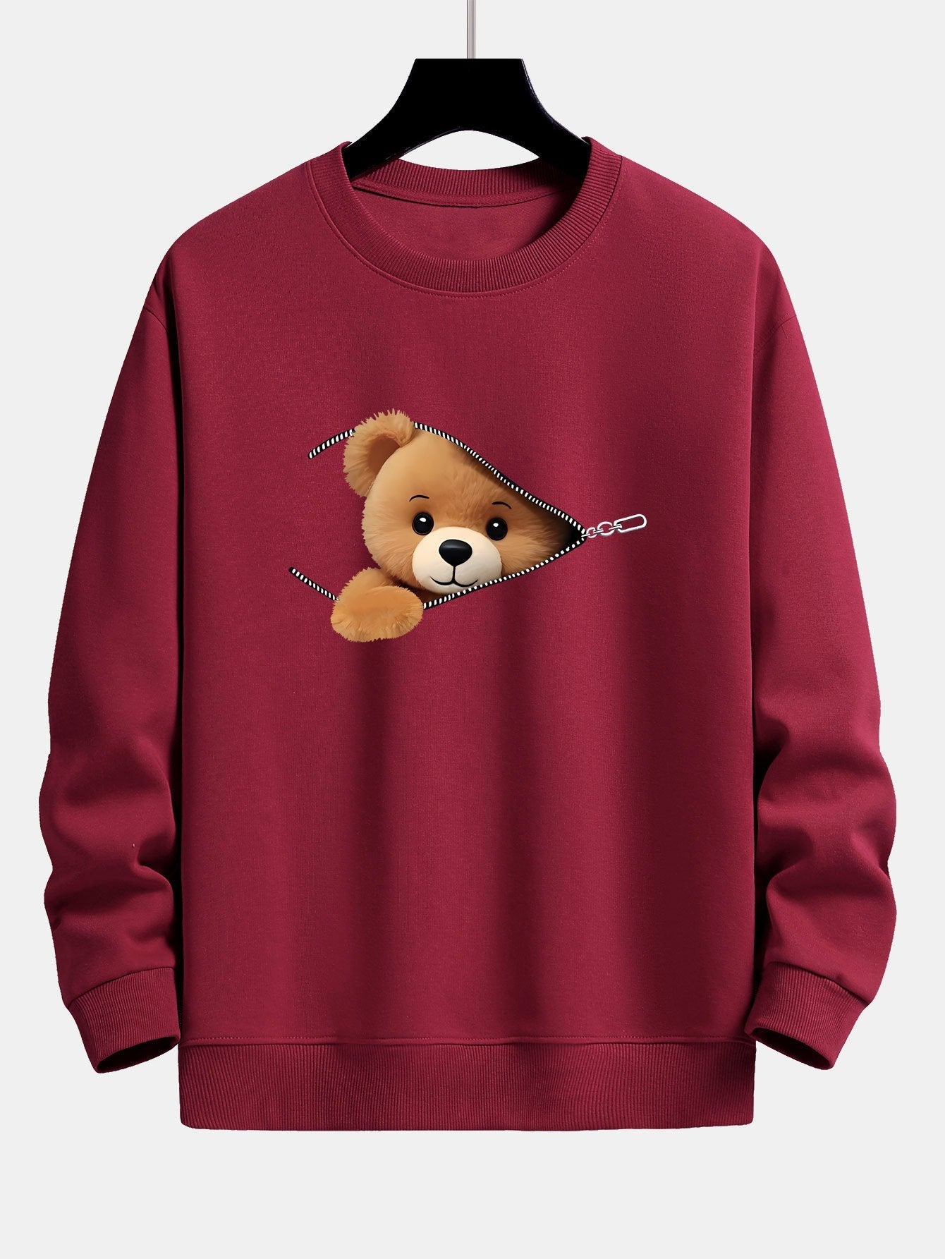 Zipper Bear Print Relax Fit Sweatshirt