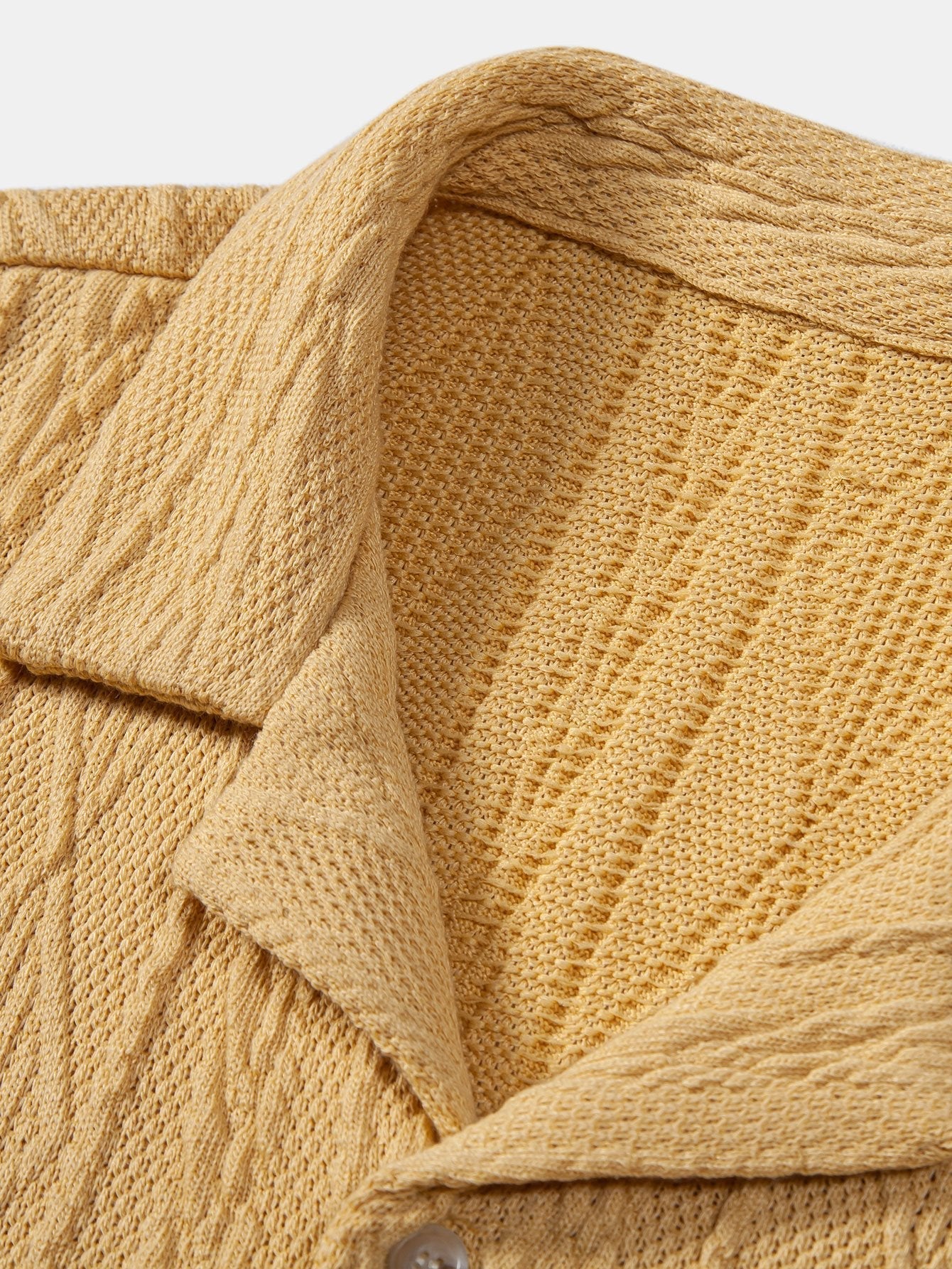 Knitted Geometric Textured Cuban Shirt & Straight Leg Linen Pants