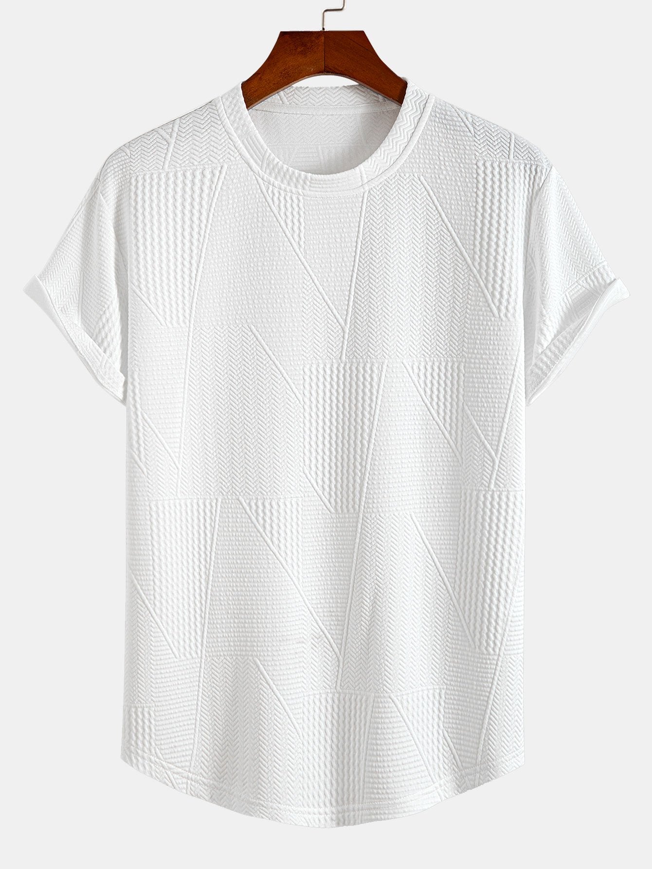 Geometric Jacquard Short Sleeve Arc Hem T-Shirt