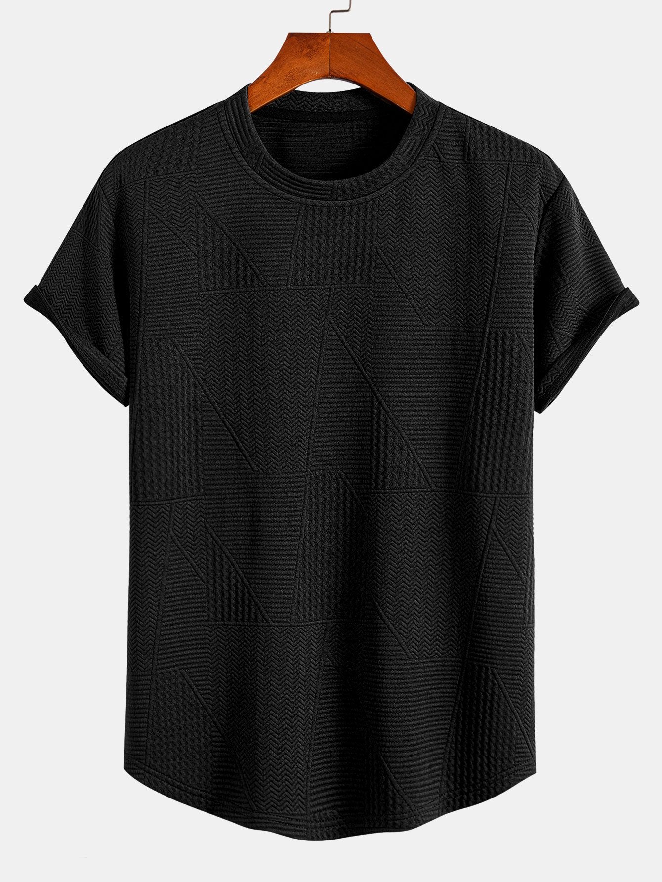 Geometric Jacquard Short Sleeve Arc Hem T-Shirt