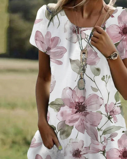 Casual Round Neck Printed Dress