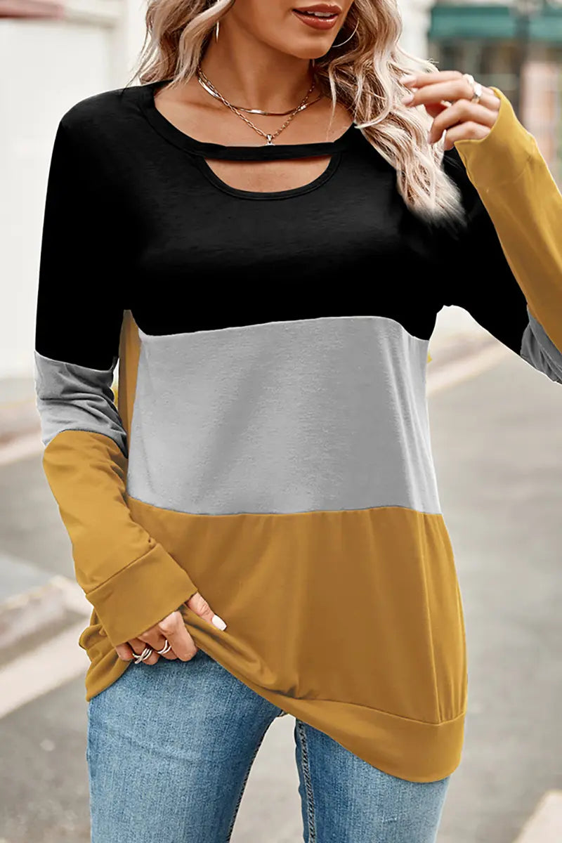 Colorblock Hollow-Out Loose Sweatshirt
