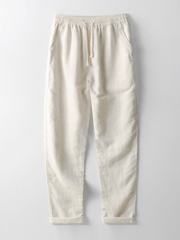 Knitted Geometric Textured Cuban Shirt & Straight Leg Linen Pants