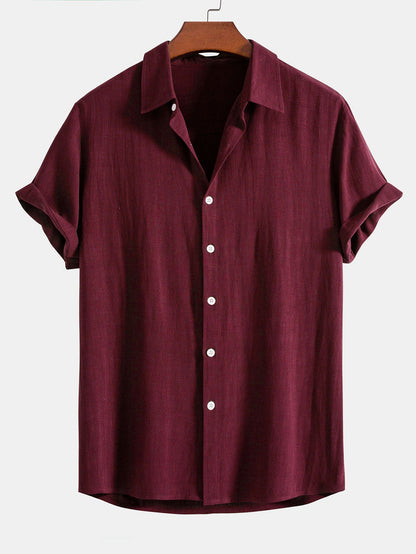 Linen Rayon Blend Button Up Shirt & Wrinkle Textured Straight Leg Pants