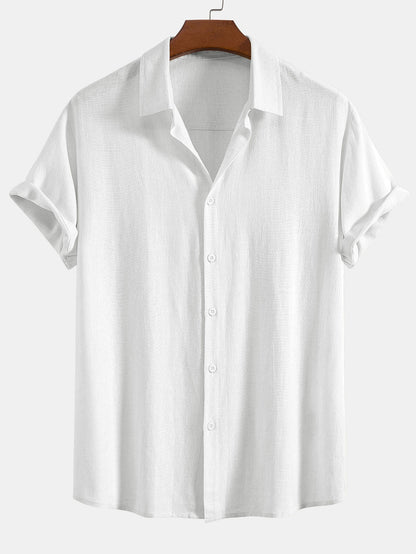 Linen Rayon Blend Button Up Shirt & Wrinkle Textured Straight Leg Pants