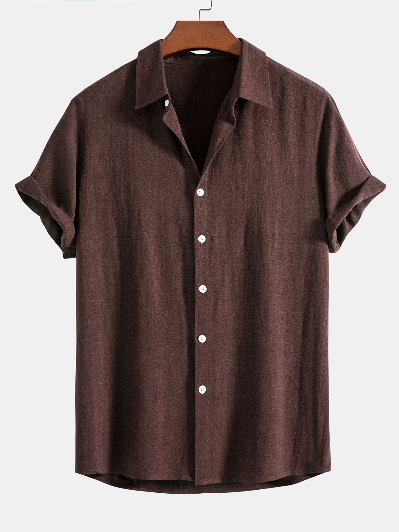 Linen Rayon Blend Button Up Shirt & Wrinkle Textured Straight Leg Pants