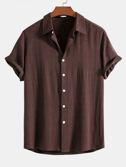 Linen Rayon Blend Button Up Shirt & Wrinkle Textured Straight Leg Pants