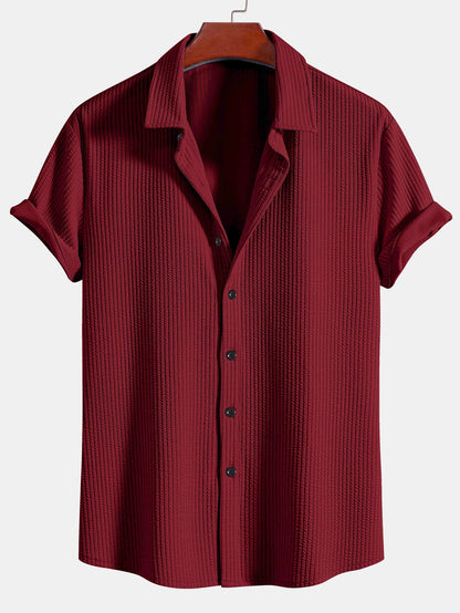 Muscle Fit Ribbed Button Up Shirt & Shorts