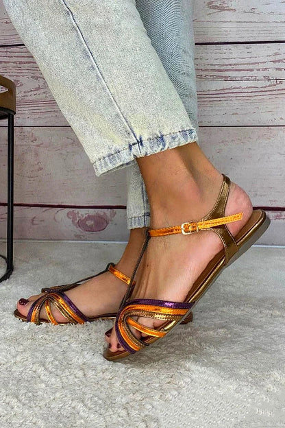 Emilia multicolour T-strap sandals side view