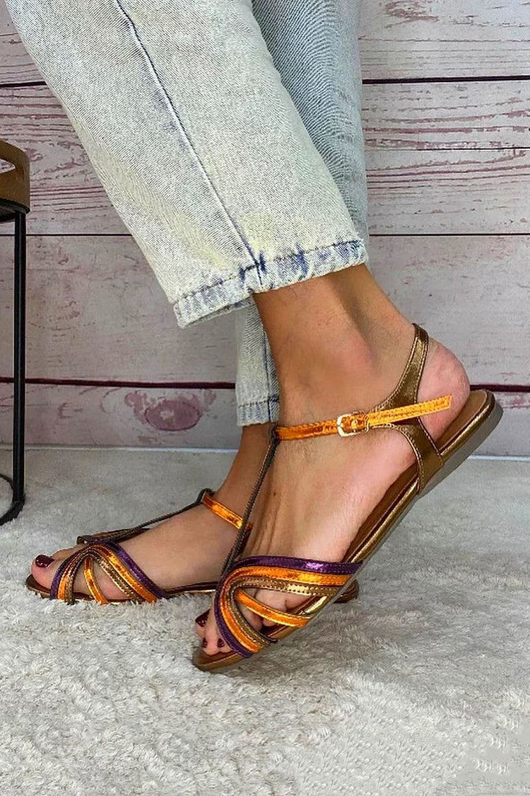 Emilia multicolour T-strap sandals side view