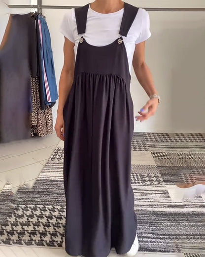 Casual Solid Color Suspender Dress