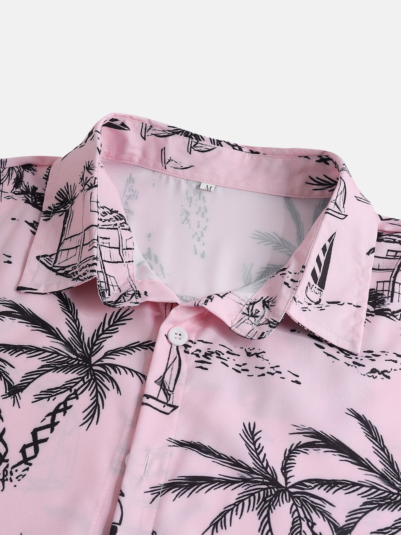 Palm Tree Sailboat Print Button Up Shirt