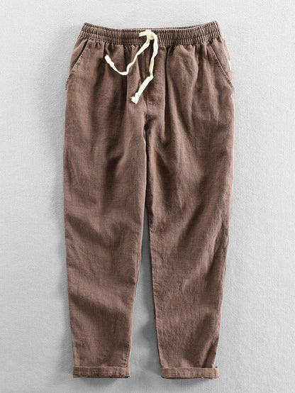 Geometric Jacquard Eyelet Cuban Shirt & Linen Cotton Blend Cropped Pants