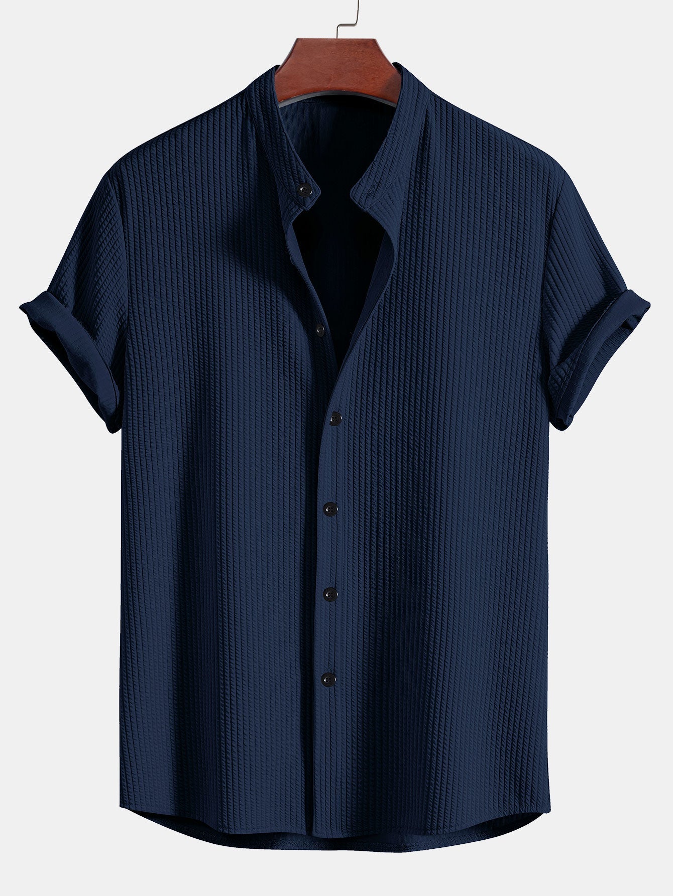 Muscle Fit Ribbed Stand Collar Shirt & Straight Leg Ribbed Pants