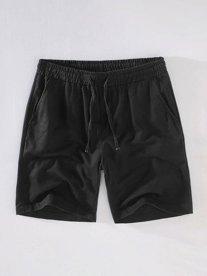 Geometric Jacquard Eyelet Cuban Shirt & Linen Drawstring Shorts
