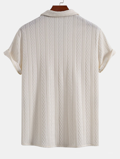 Texture Jacquard Cuban Shirt & Wrinkle Textured Straight Leg Pants