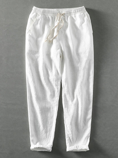 Geometric Jacquard Eyelet Cuban Shirt & Linen Cotton Blend Cropped Pants