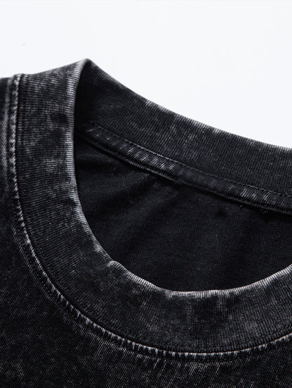 Focus Slogan Print Relax Fit Washed Distressed T-Shirt