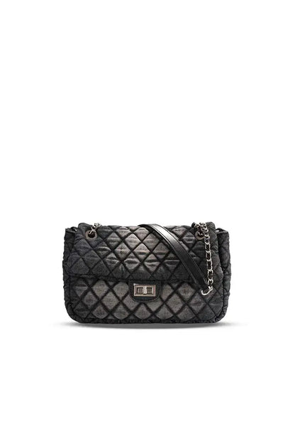 Washed Denim Quilted Chain Crossbody Bag