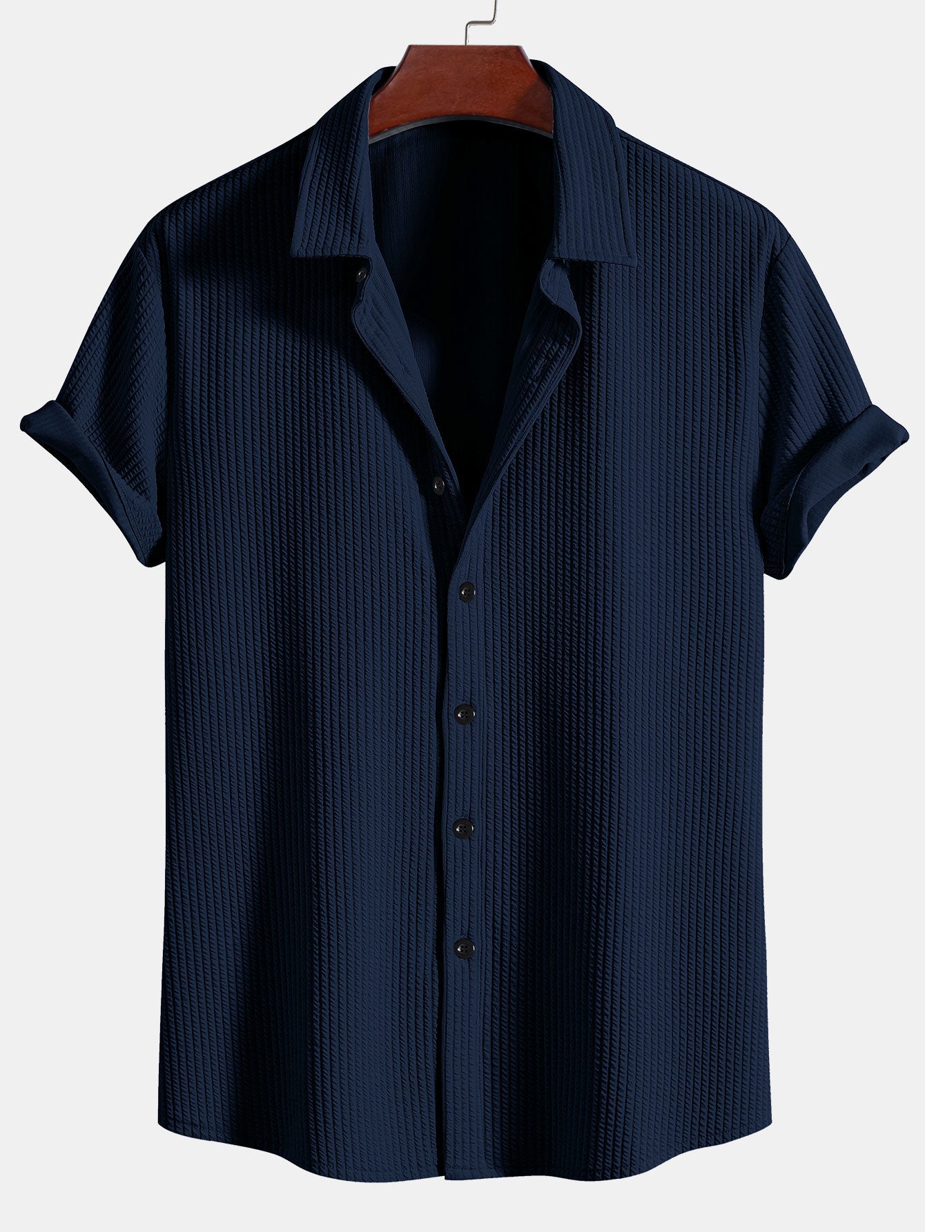 Muscle Fit Ribbed Button Up Shirt & Shorts