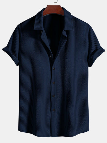 Muscle Fit Ribbed Button Up Shirt & Shorts