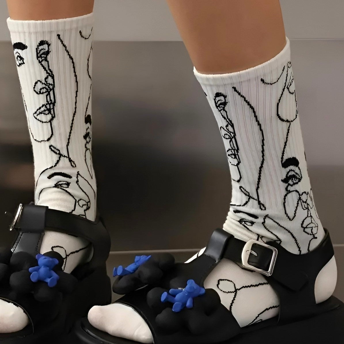 Staring Faces - Abstract Line Art Socks