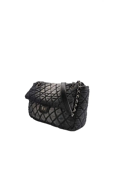 Washed Denim Quilted Chain Shoulder Bag
