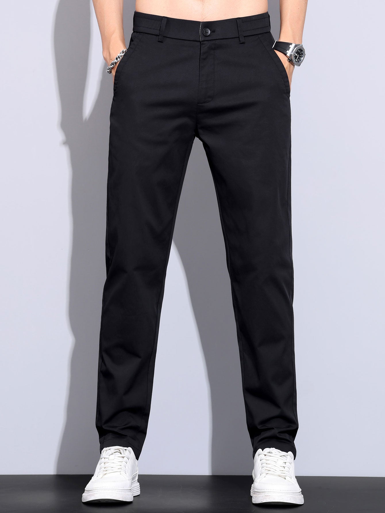 Elastic Waist Straight Leg Trousers