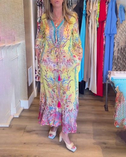 Long sleeve printed resort dress