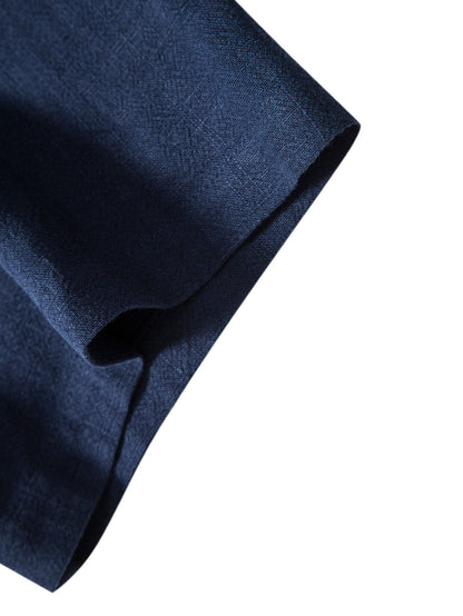 Linen Rayon Blend Button Up Shirt & Wrinkle Textured Straight Leg Pants