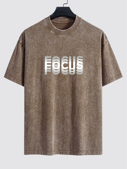 Focus Slogan Print Relax Fit Washed Distressed T-Shirt