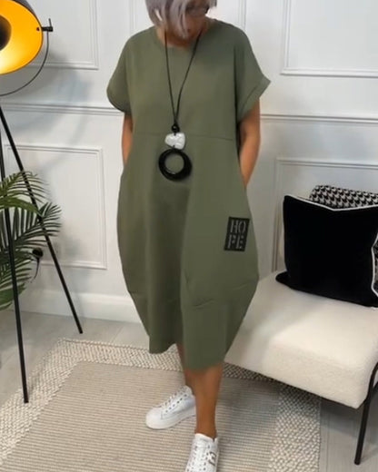 Simple letter print short sleeve casual dress