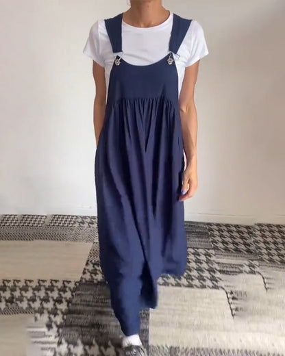 Casual Solid Color Suspender Dress