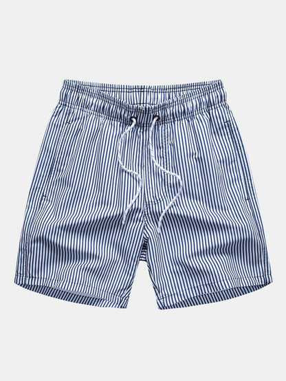 Palm Tree Print Button Up Shirt & Stripe Print Swim Shorts
